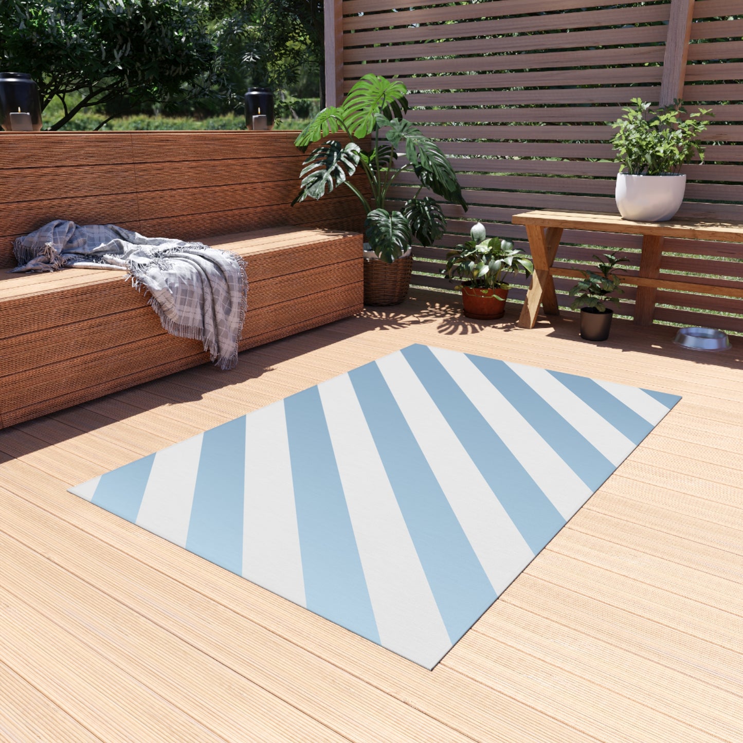 Striped Chenille Outdoor Rug with No-Skid Backing Cozy Outdoor Carpet Patio Decor Gazebo Rug Pool Area Decor Outdoor Kitchen Carpet