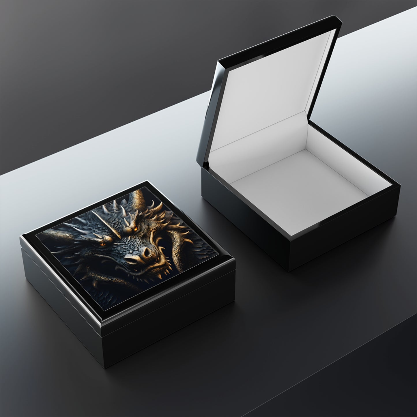 Unique Dragon Fantasy Art Print Mythical Design Jewelry Box Trinket Box Bedroom Dresser Decor Vanity Gift Box - 3 colors to choose from
