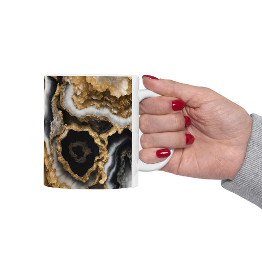 Black, White and Gold Crystal Geode Design Coffee Tea Mug Cottage Core Boho Gemologist Gift for Nature Lover Marble Rock Agate Geology Gift