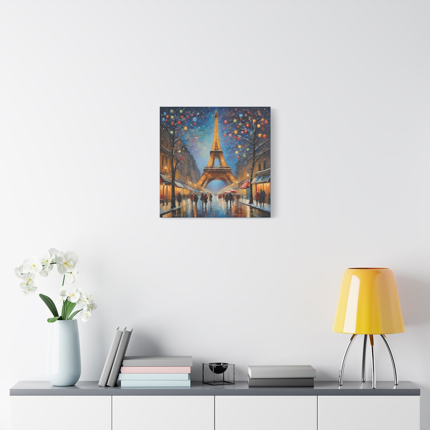 Eiffel Tower in Winter Print Wall Art Matte Stretched Canvas Paris Lover Gift France at Christmas