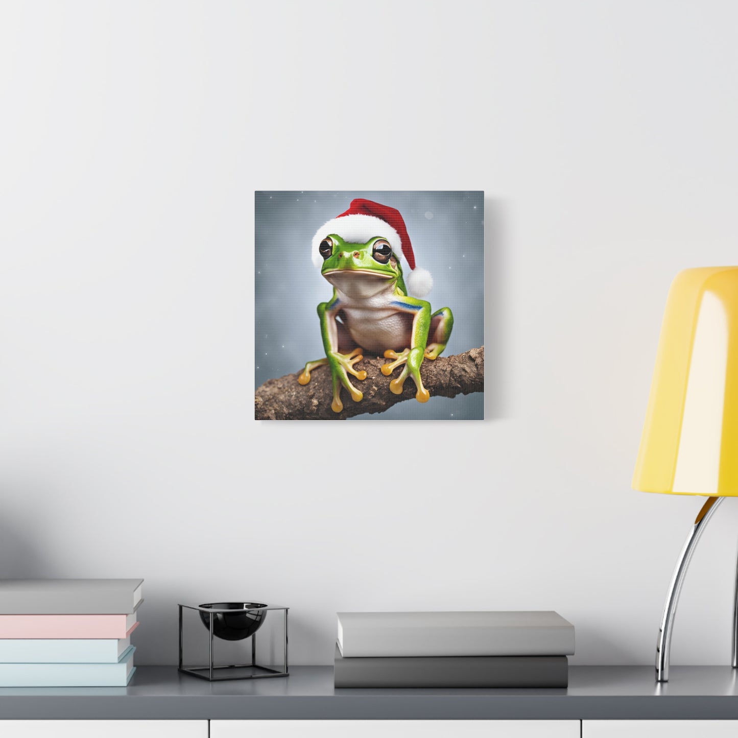 Christmas Tree Frog Print Wall Art | Matte Canvas, Stretched, 1.25" | Santa Hat | Animal Lover | Holiday Gift |