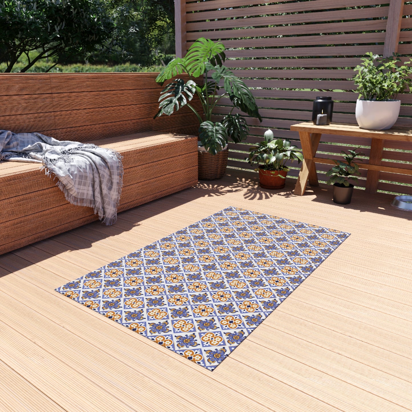 Chenille Print Pattern Outdoor Rug with No-Skid Backing Cozy Outdoor Carpet Patio Decor Gazebo Rug Pool Area Decor Outdoor Kitchen Carpet