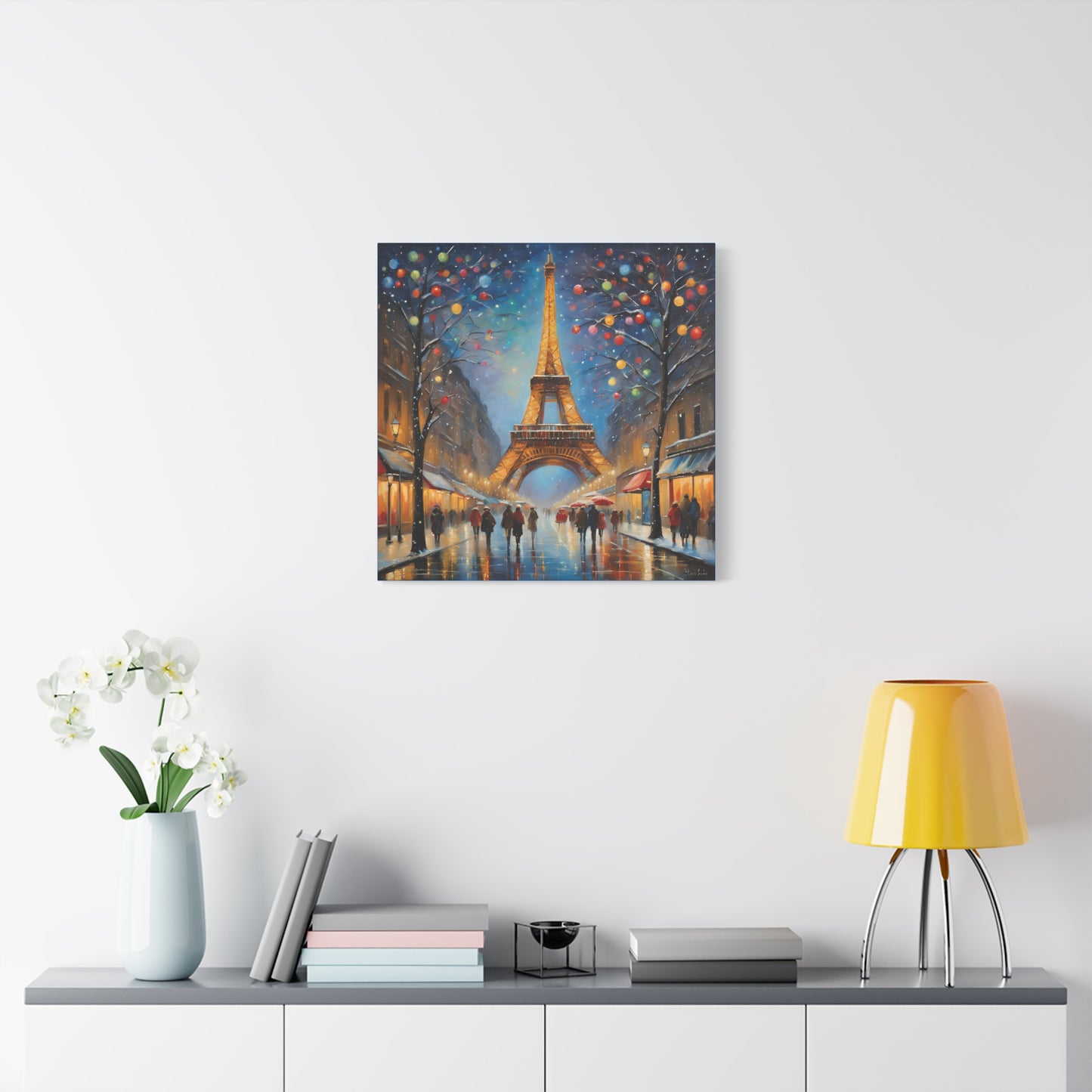 Eiffel Tower in Winter Print Wall Art Matte Stretched Canvas Paris Lover Gift France at Christmas