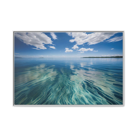 Sunny Day on the Ocean Print Outdoor Design Unique Framed Canvas Wall Art Gift Beach Vacation Nature Lover Beachy Decor 3 frame colors