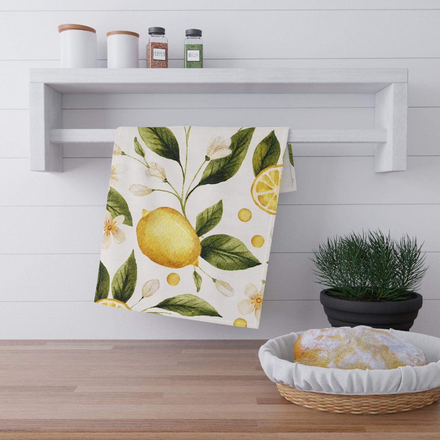 Lemons Floral Pastel Kitchen Tea Towel Durable Hand Towel Gift for Flower Lover Whimsical Home Decor Decorative Kitchen Cotton Twill