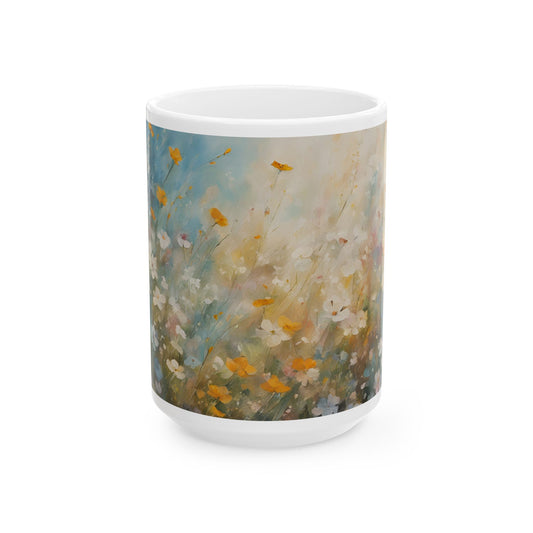Boho Wildflowers Cottagecore 15-oz Coffee Mug Pressed Flowers Pastel Floral Nature Mug Wildflower Tea Cup Flower Garden Lover Gift for Her