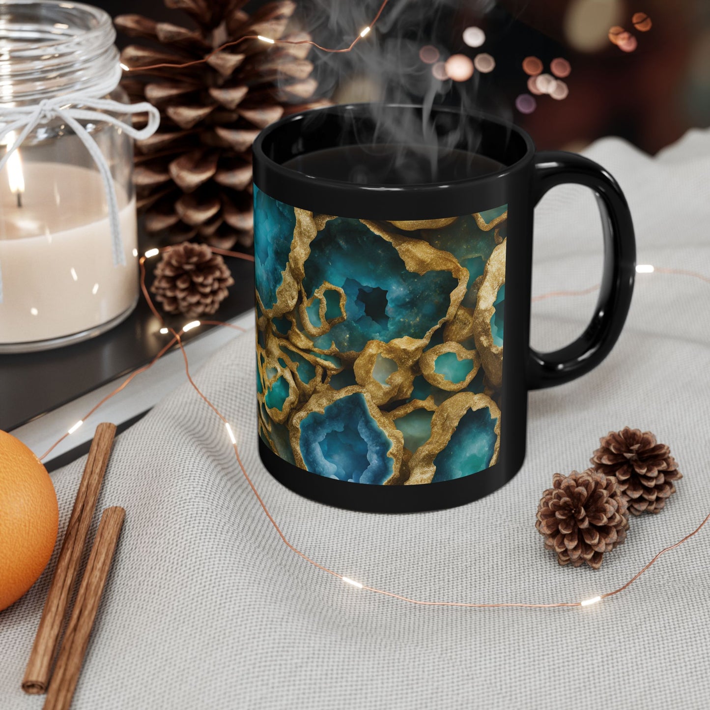 Blue, Green and Gold Amethyst Crystal Geode Design Coffee Tea Hot Chocolate Mug Boho Gift for Her Nature Lover Gift Geology Rock Lover Gift