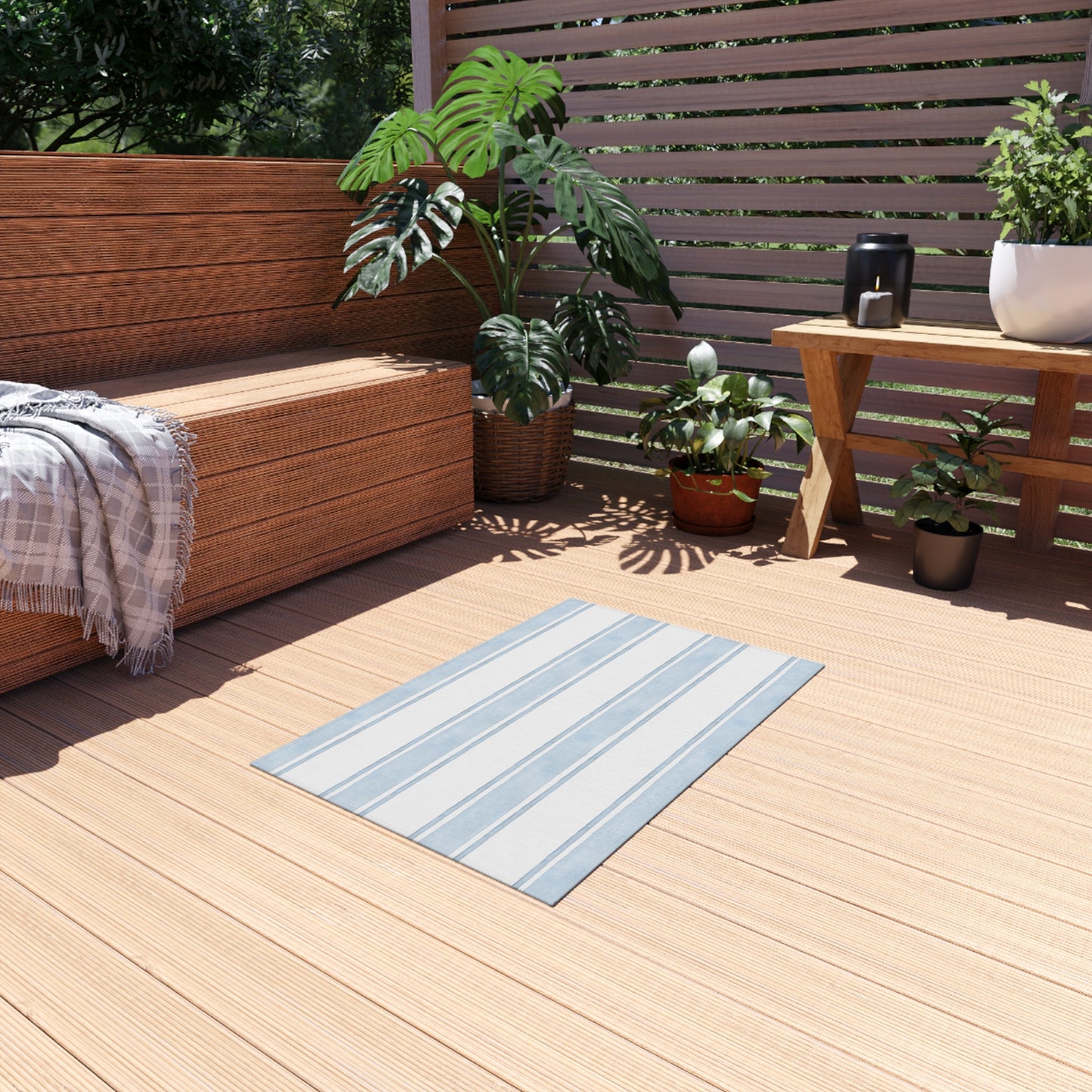 Striped Chenille Outdoor Rug with No-Skid Backing Cozy Outdoor Carpet Patio Decor Gazebo Rug Pool Area Decor Outdoor Kitchen Carpet