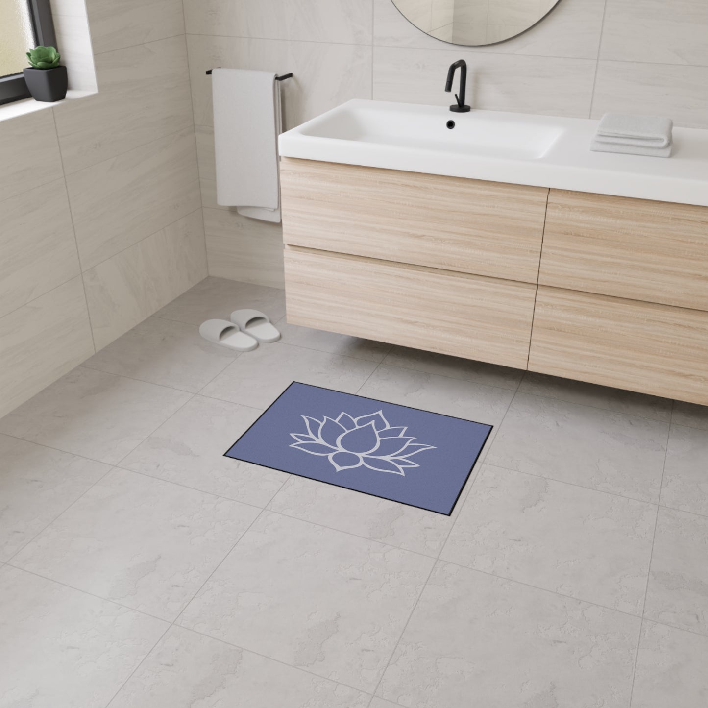 Decorative Heavy Duty Non-Slip Floor Mat Stylish Design Perfect for Entryway Kitchen Décor Grey Lotus Blossom Floral Design Rug Bathroom Mat