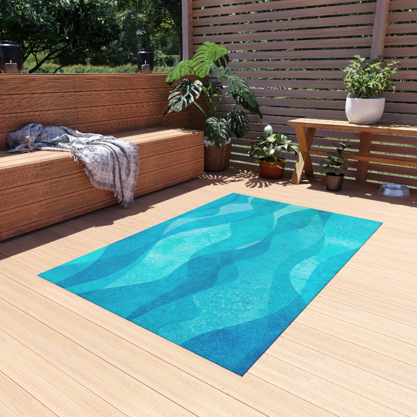 Modern Wave Design Chenille Outdoor Rug No-Skid Backing Cozy Outdoor Beachy Patio Decor Gazebo Rug Pool Area Decor Outdoor Kitchen Carpet