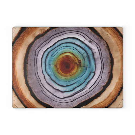 Kitchen Decor Glass Tree Ring Themed Image Unique Nature Lover Cutting Board Serving Tray Home Cook Gift Colorful Glass Charcuterie Board