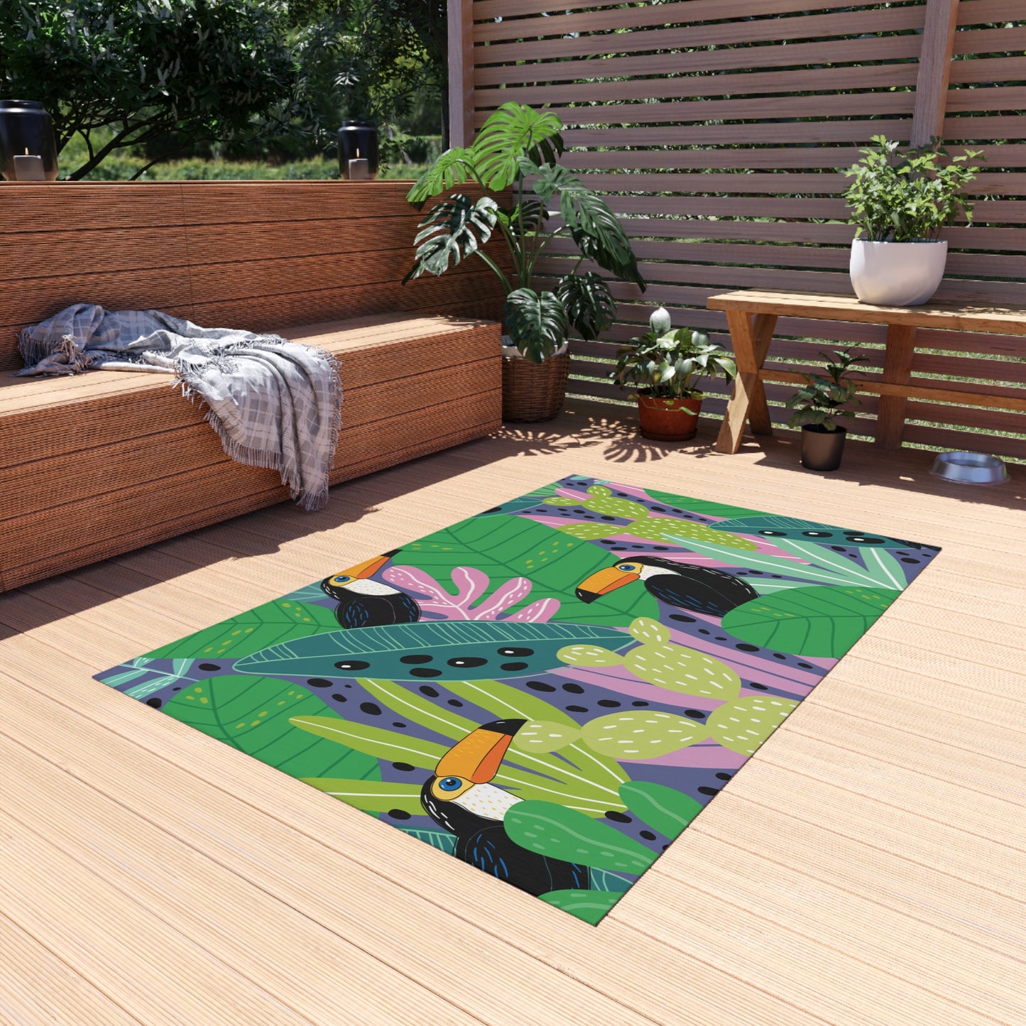 Tropical Chenille Outdoor Rug with No-Skid Backing Cozy Outdoor Carpet Patio Decor Gazebo Rug Pool Area Decor Outdoor Kitchen Carpet
