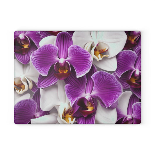 Kitchen Decor Glass Cutting Board Serving Tray with Orchid Design Pattern Cutting Board Gift for Home Cook Charcuterie Board