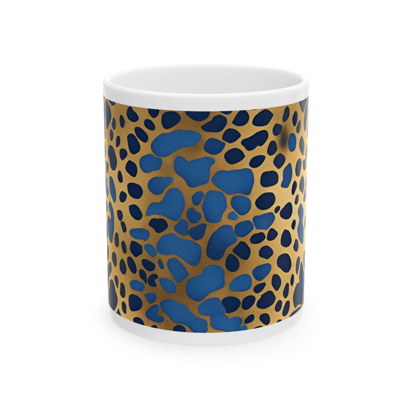 Cute Dog or Cat Paw Print Blue and Gold Ceramic Coffee Tea or Hot Chocolate Mug