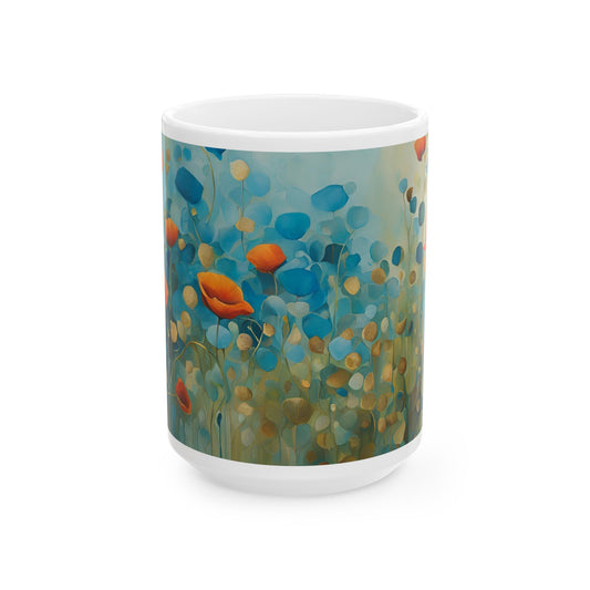 Boho Wildflowers Cottagecore 15-oz Coffee Mug Pressed Flowers Pastel Floral Nature Mug Wildflower Tea Cup Flower Garden Lover Gift for Her