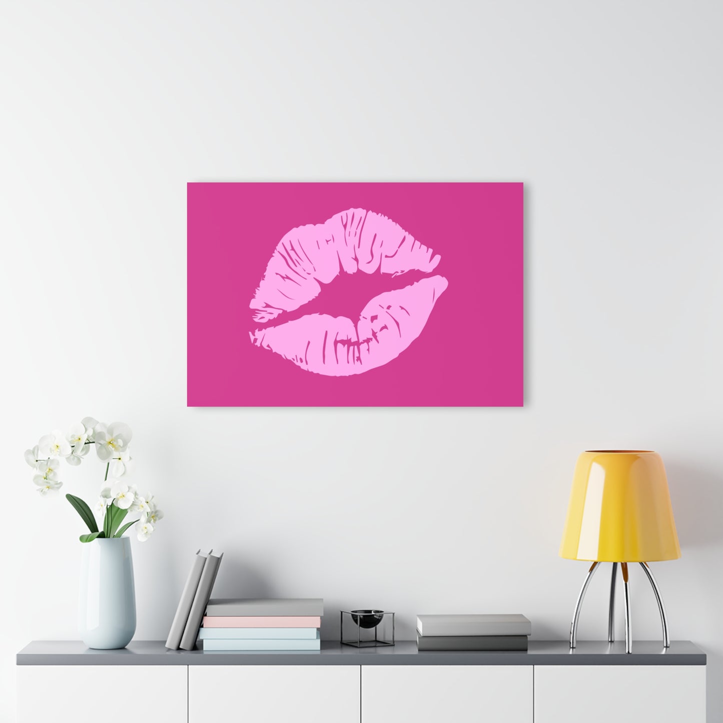 Large Pink Kissy Lips Acrylic Print with French Cleat Fashion Lover Wall Art Lipstick Gift Cosmetics Lover Artwork Modern Kiss Home Decor