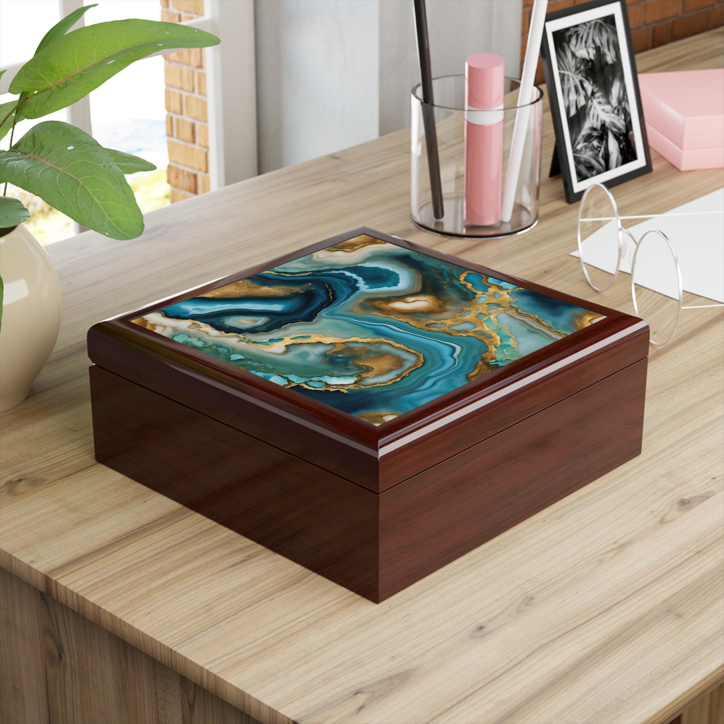 Unique Art Print Design Jewelry Box Trinket Box Bedroom Dresser Decor Vanity Gift Box - 3 colors to choose from