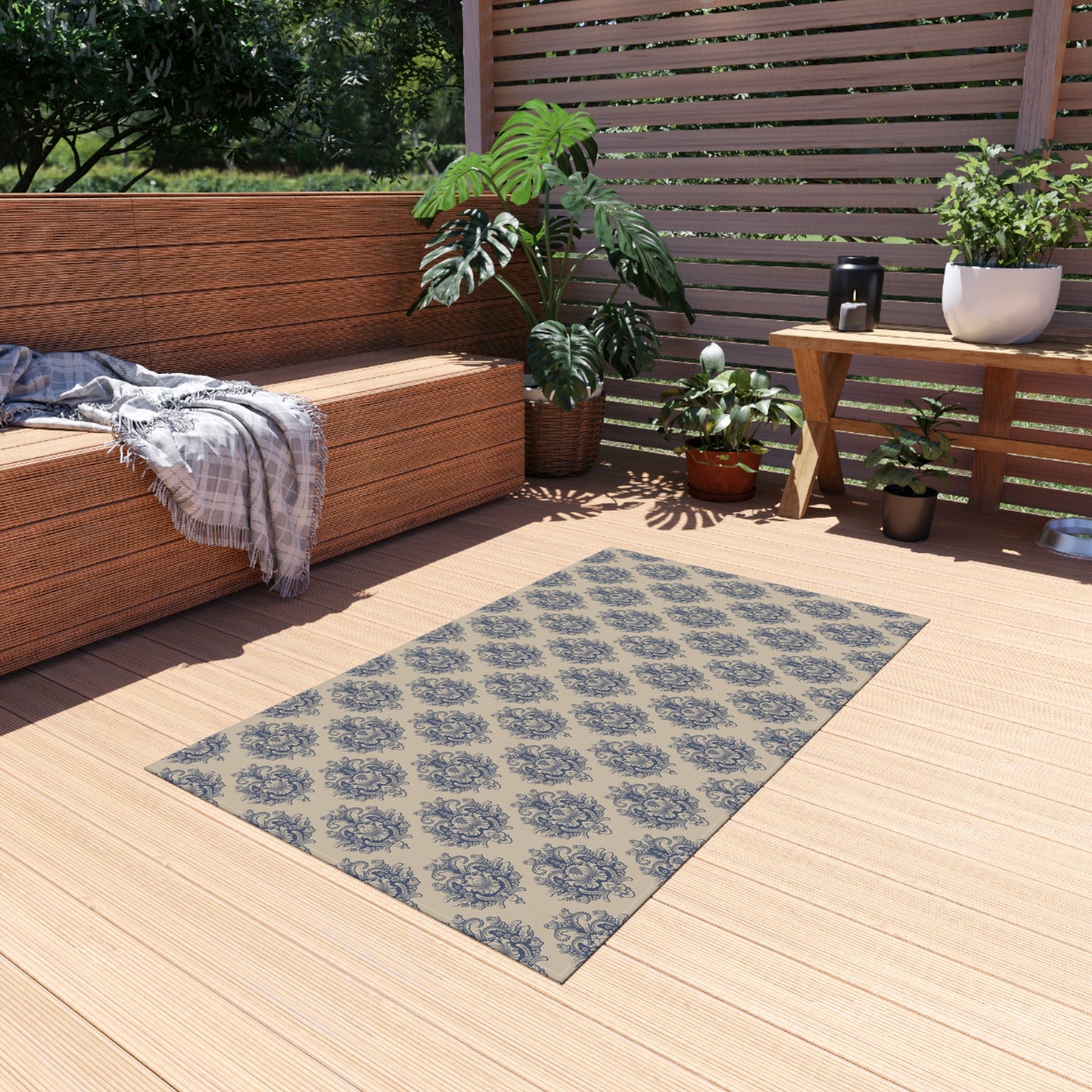 Chenille Print Pattern Outdoor Rug with No-Skid Backing Cozy Outdoor Carpet Patio Decor Gazebo Rug Pool Area Decor Outdoor Kitchen Carpet