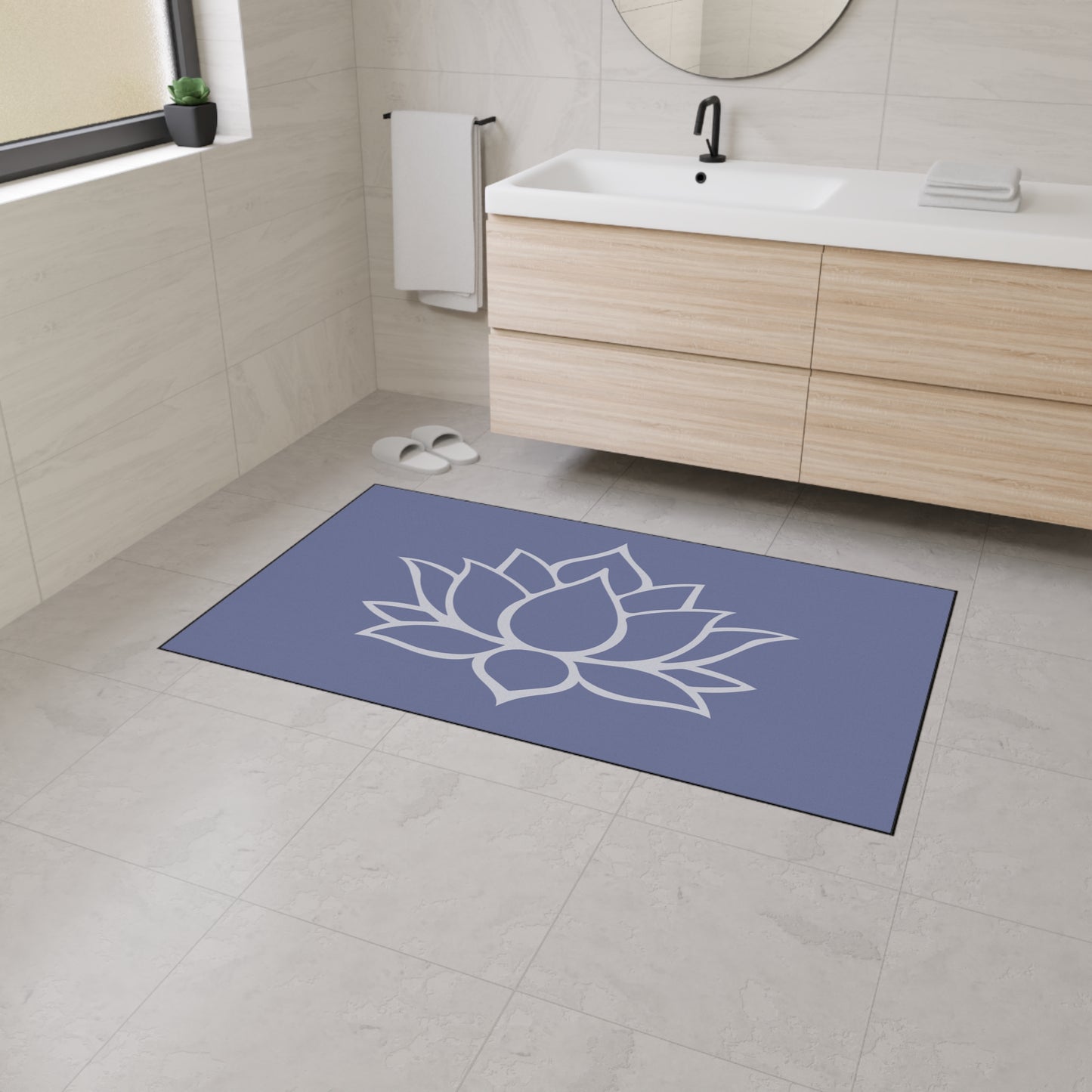 Decorative Heavy Duty Non-Slip Floor Mat Stylish Design Perfect for Entryway Kitchen Décor Grey Lotus Blossom Floral Design Rug Bathroom Mat