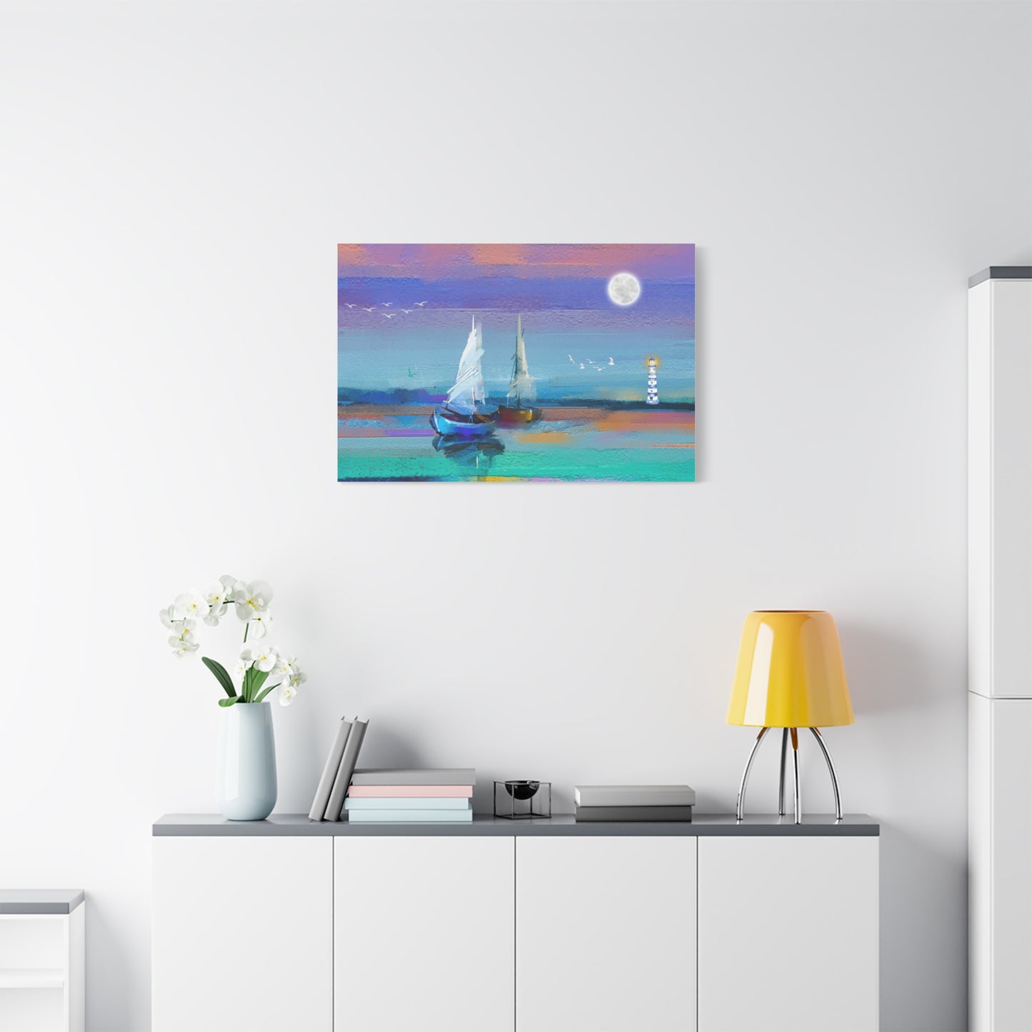 Sailboats in Water Print Wall Art | Matte Canvas, Stretched, 1.25" | Oceanic | Painting | Abstract | Modern |