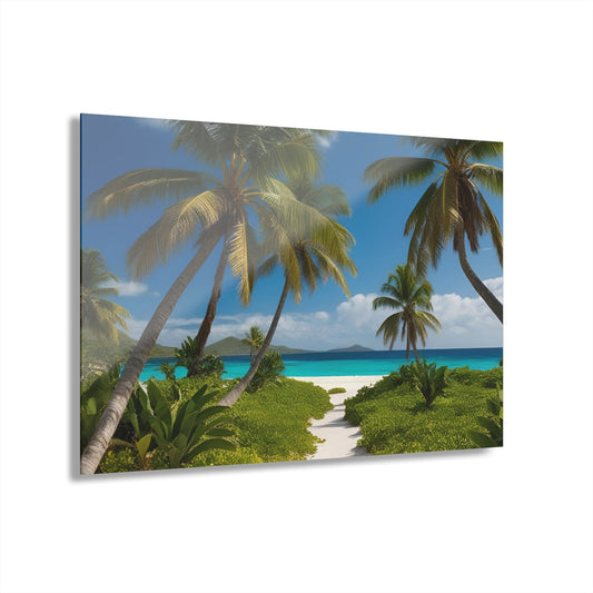 Large Palm Trees on the Beach Acrylic Print with French Cleat Mountain Life Wall Art Outdoors Gift Ocean Lover Nature Art Modern Home Decor