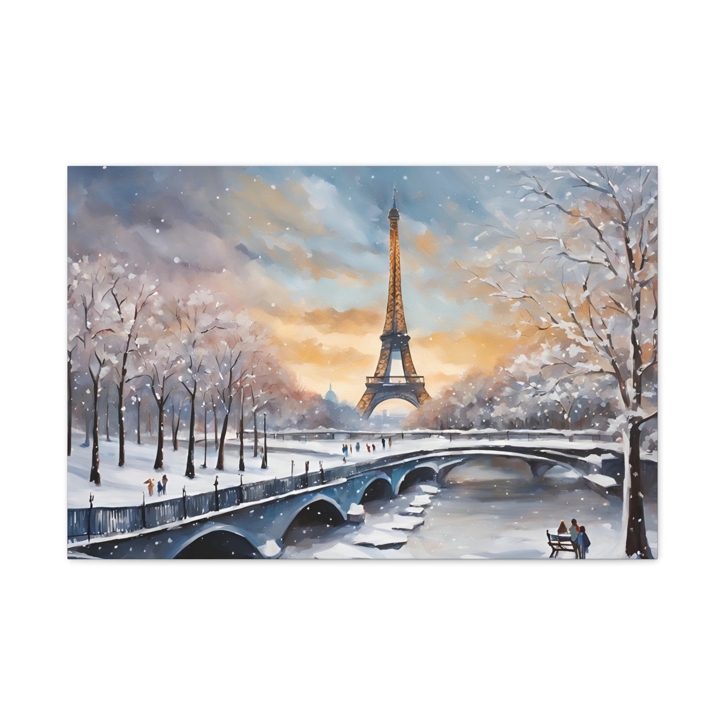 Eiffel Tower in Winter Print Wall Art Matte Stretched Canvas Paris Lover Gift Winter in France