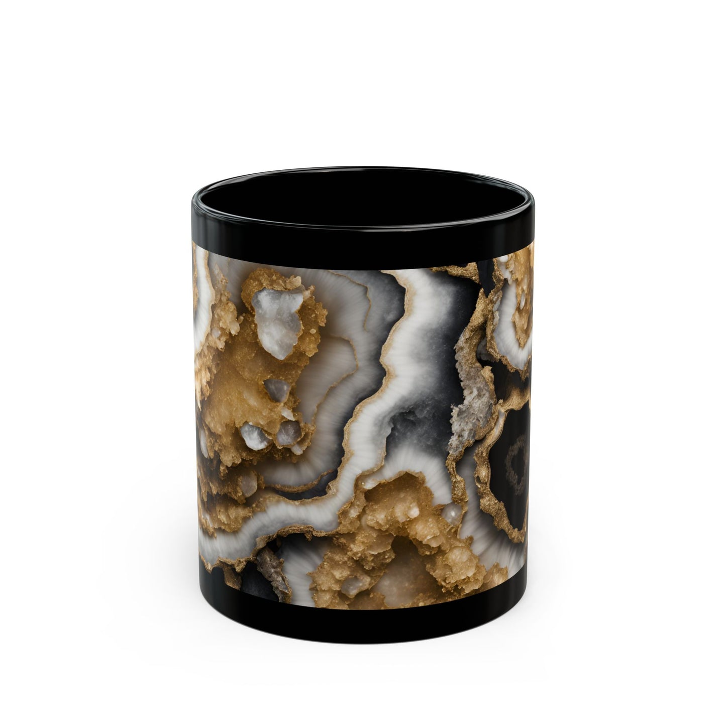 Black, White and Gold Crystal Geode Design Coffee Tea Hot Chocolate Mug Boho Gift for Her Nature Lover Gift Geology Rock Lover Gift