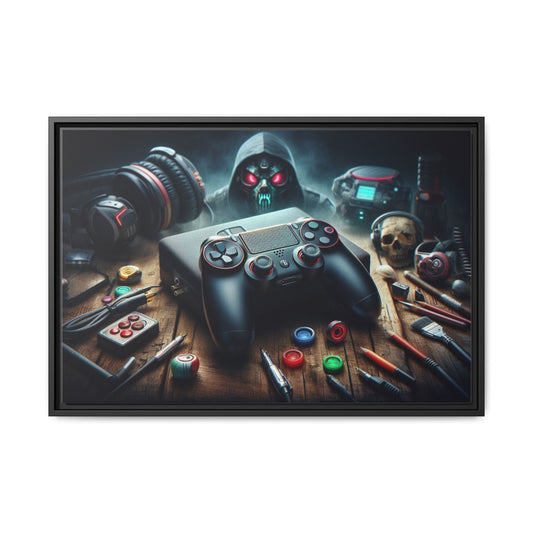 Gamer Themed Unique Framed AI Canvas Print Wall Art Video Game Lover Futuristic Digital Style Gift Cyber Geek Matrix Decor 3 frame colors