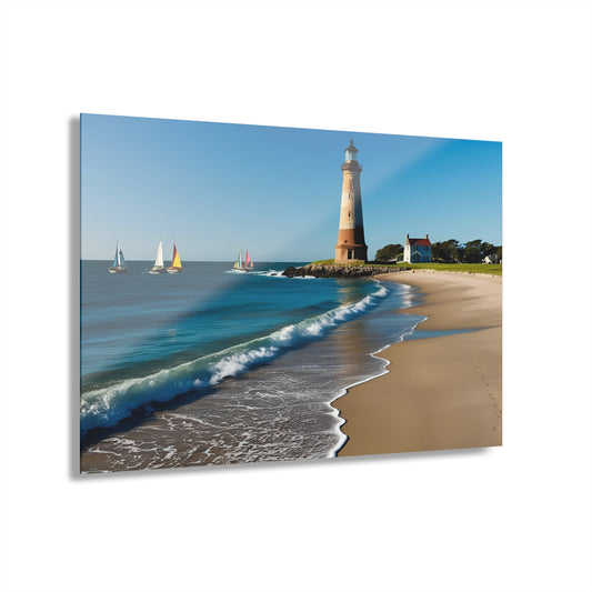 Large Sailboats and Lighthouse Acrylic Print with French Cleat Ocean Lover Wall Art Beachy Gift Nature Lover Artwork Modern Home Decor