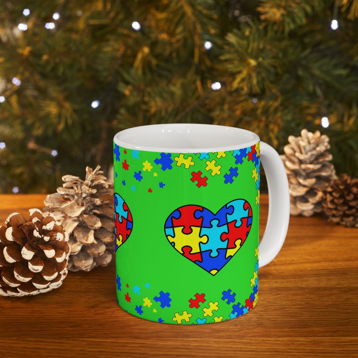 Autism Spectrum Awareness and Love Coffee Tea Mug Holiday Gift for Teacher Christmas Present Festive Unique Special Needs Gift Mug