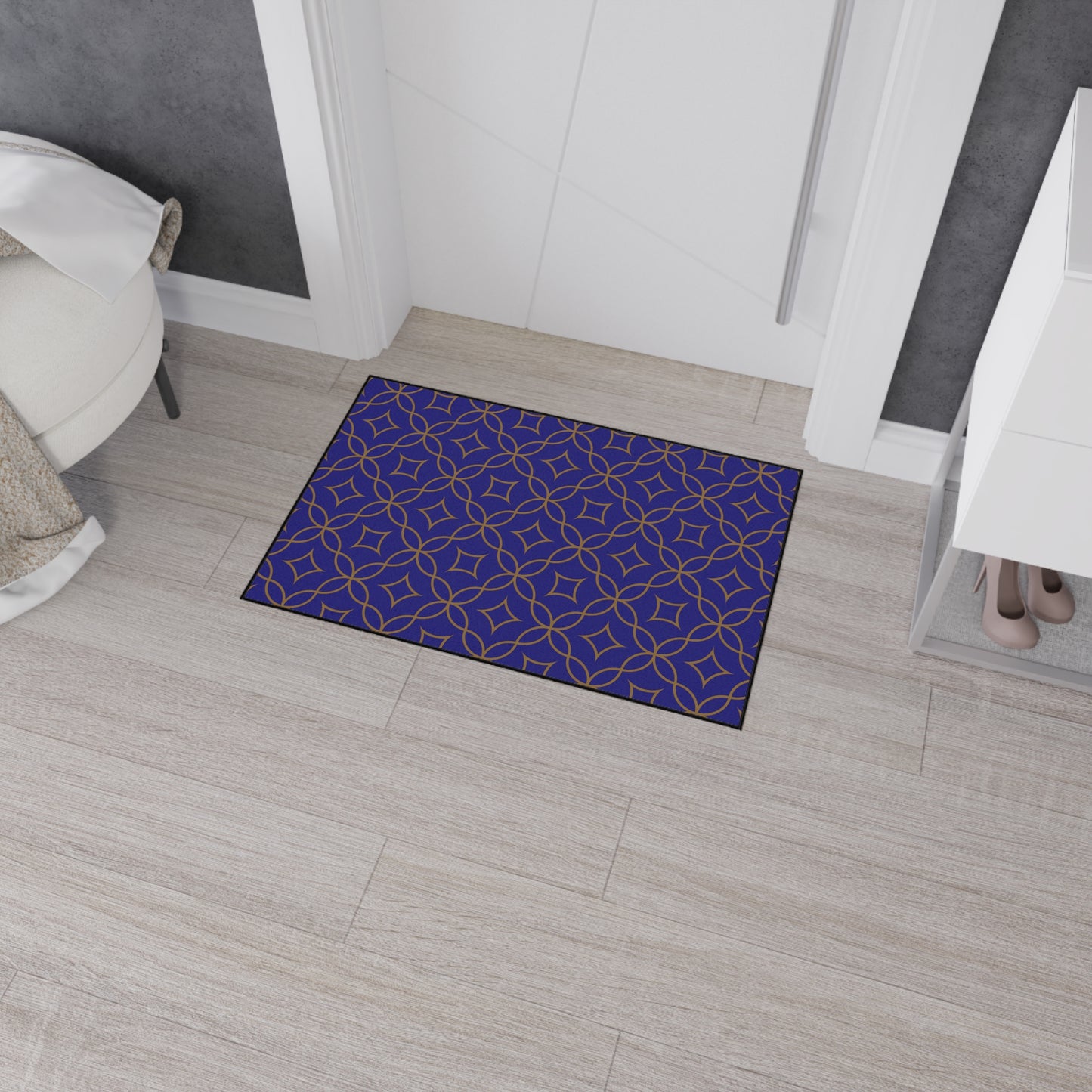 Decorative Heavy Duty Non-Slip Floor Mat Stylish Design Perfect for Entryway Kitchen Décor Blue Floral Geometric Design Rug Bathroom Mat