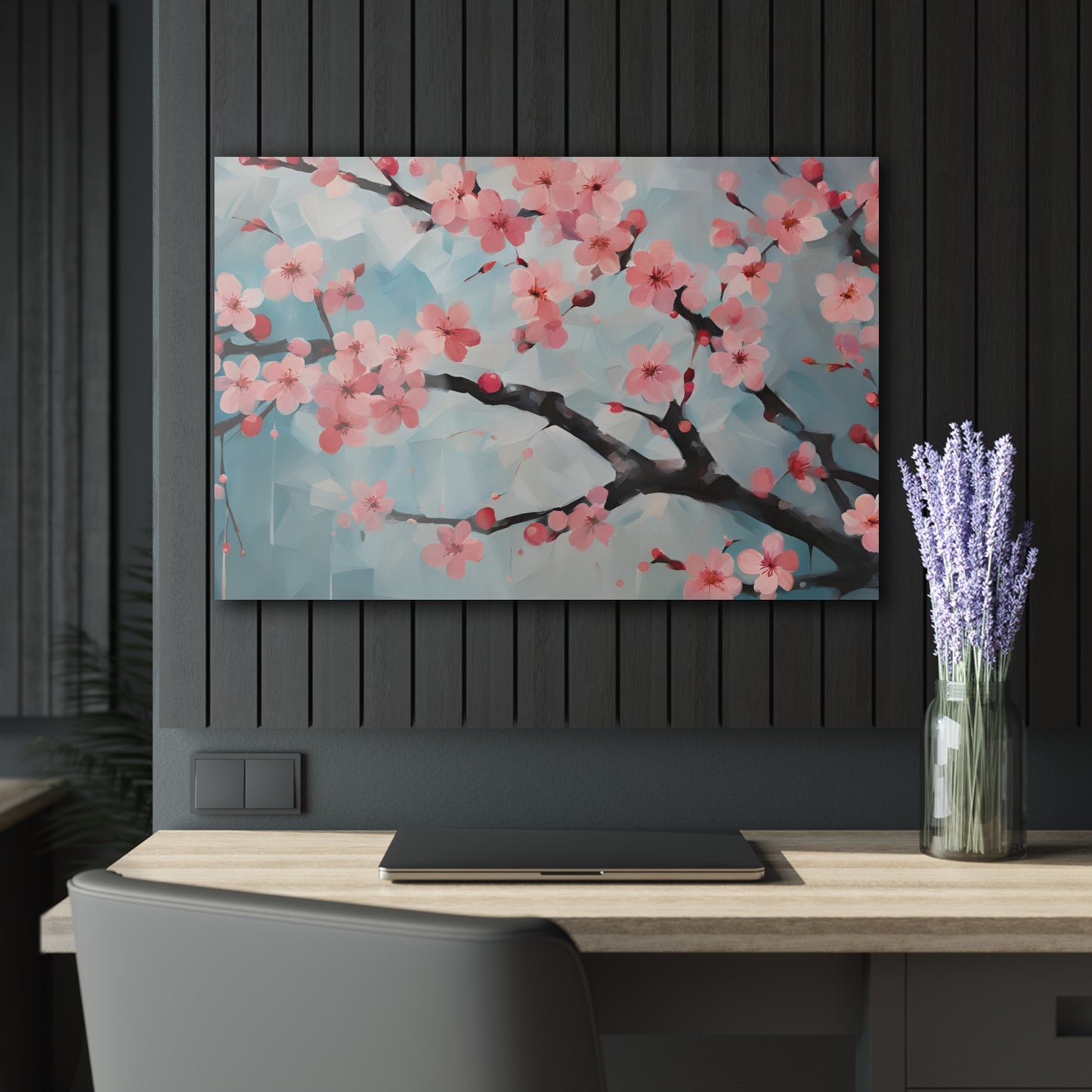 Large Floral Design Acrylic Print with French Cleat Nature Lover Wall Art Flower Lover Gift Artwork Modern Plum Cherry Blossom Home Decor