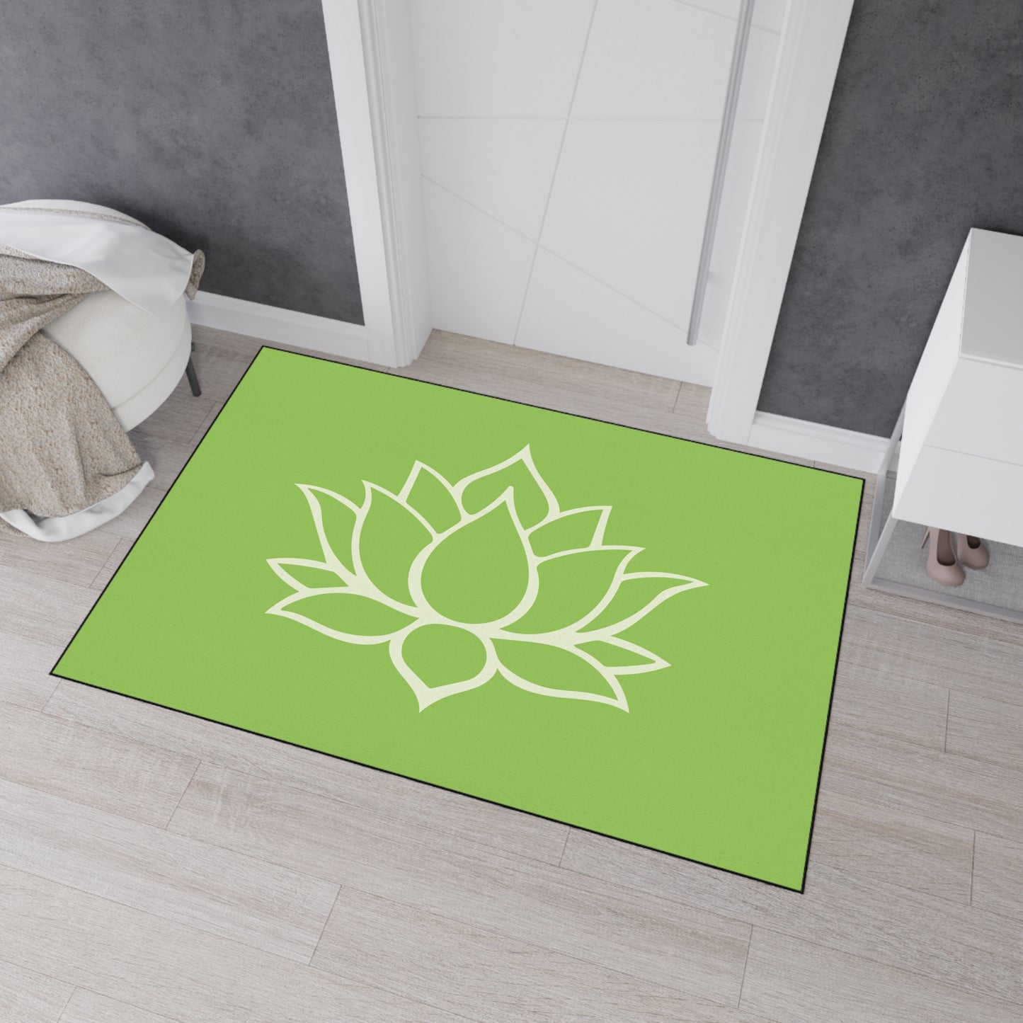 Decorative Heavy Duty Non-Slip Floor Mat Stylish Design Perfect for Entryway Kitchen Décor Green Lotus Blossom Floral Design Rug Bath Mat