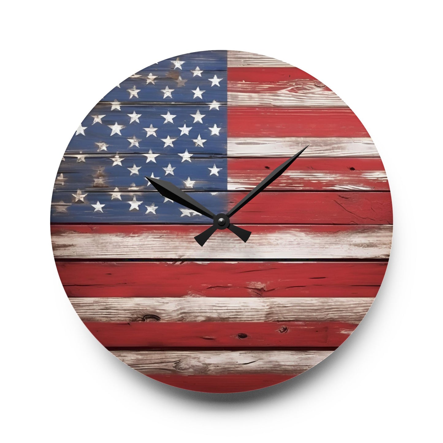 Rustic Wood-look Weathered American Flag Design Acrylic Clock Unique Colorful Wall Clock for Kitchen or Living Room Nature Lover Gift