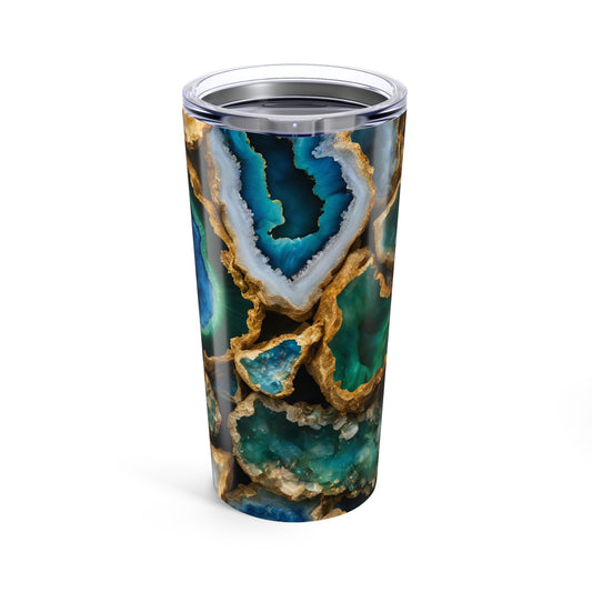 Blue and Green Amethyst Crystal Geode Design 20 oz Tumbler Nature Lover Gift Geology Rock Lover Insulated Stainless Hot or Cold Tumbler