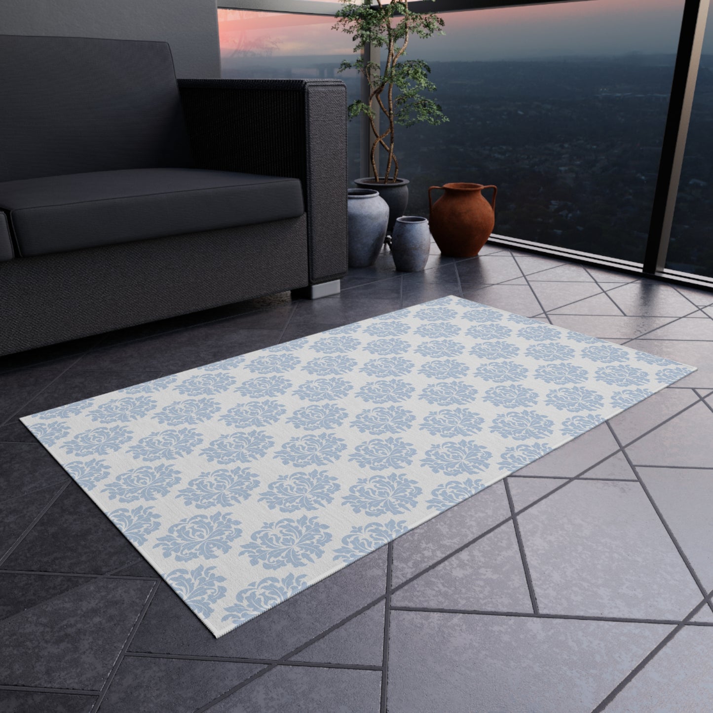 Chenille Print Pattern Outdoor Rug with No-Skid Backing Cozy Outdoor Carpet Patio Decor Gazebo Rug Pool Area Decor Outdoor Kitchen Carpet