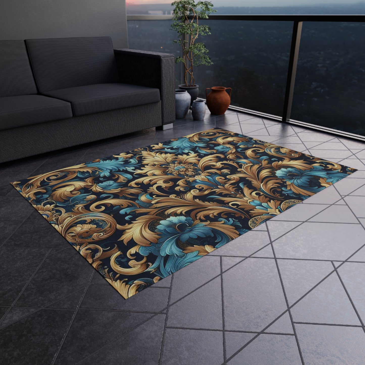 Chenille Print Pattern Outdoor Rug with No-Skid Backing Cozy Outdoor Carpet Patio Decor Gazebo Rug Pool Area Decor Outdoor Kitchen Carpet