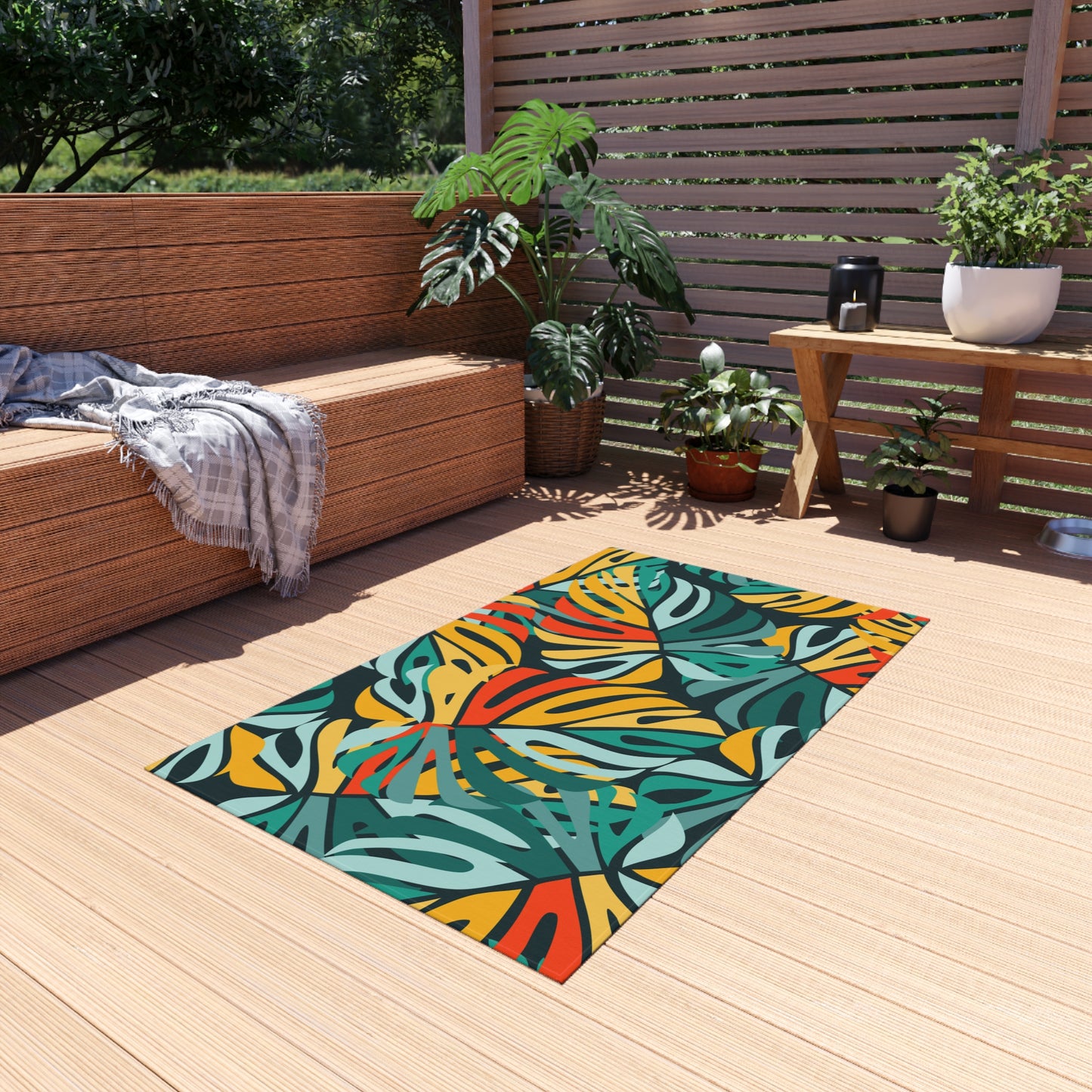 Tropical Chenille Outdoor Rug with No-Skid Backing Cozy Outdoor Carpet Patio Decor Hawaiian Floral Beachy Gazebo Rug Pool Area Decor