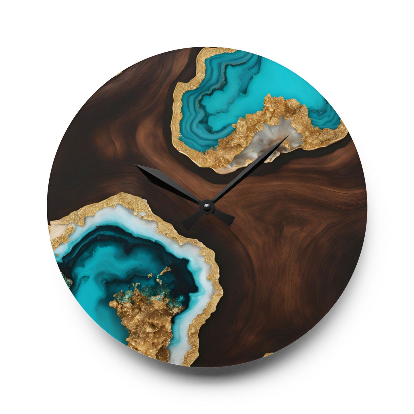 Rustic Wood-look Geode Design Acrylic Clock Unique Colorful Wall Clock for Kitchen or Living Room Nature Lover Gift