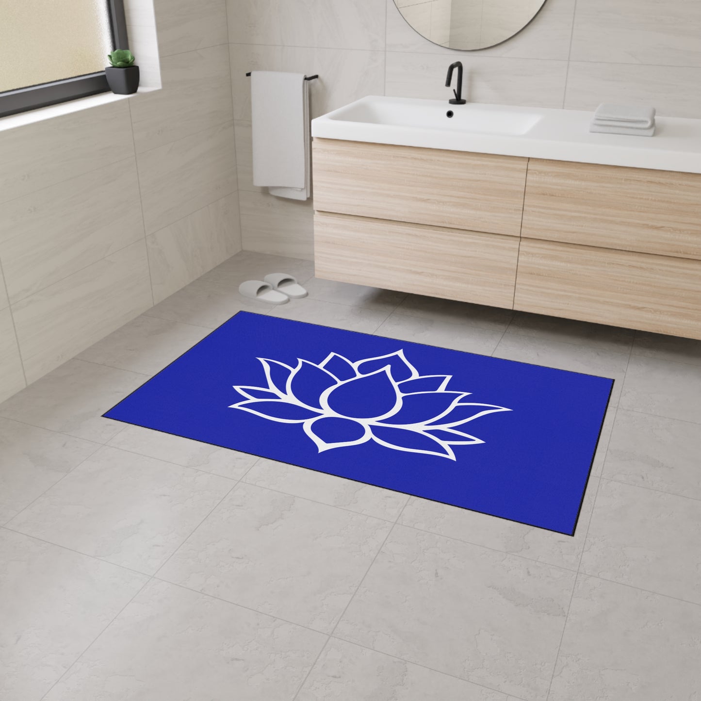 Decorative Heavy Duty Non-Slip Floor Mat Stylish Design Perfect for Entryway Kitchen Décor Blue Lotus Blossom Floral Design Rug Bathroom Mat