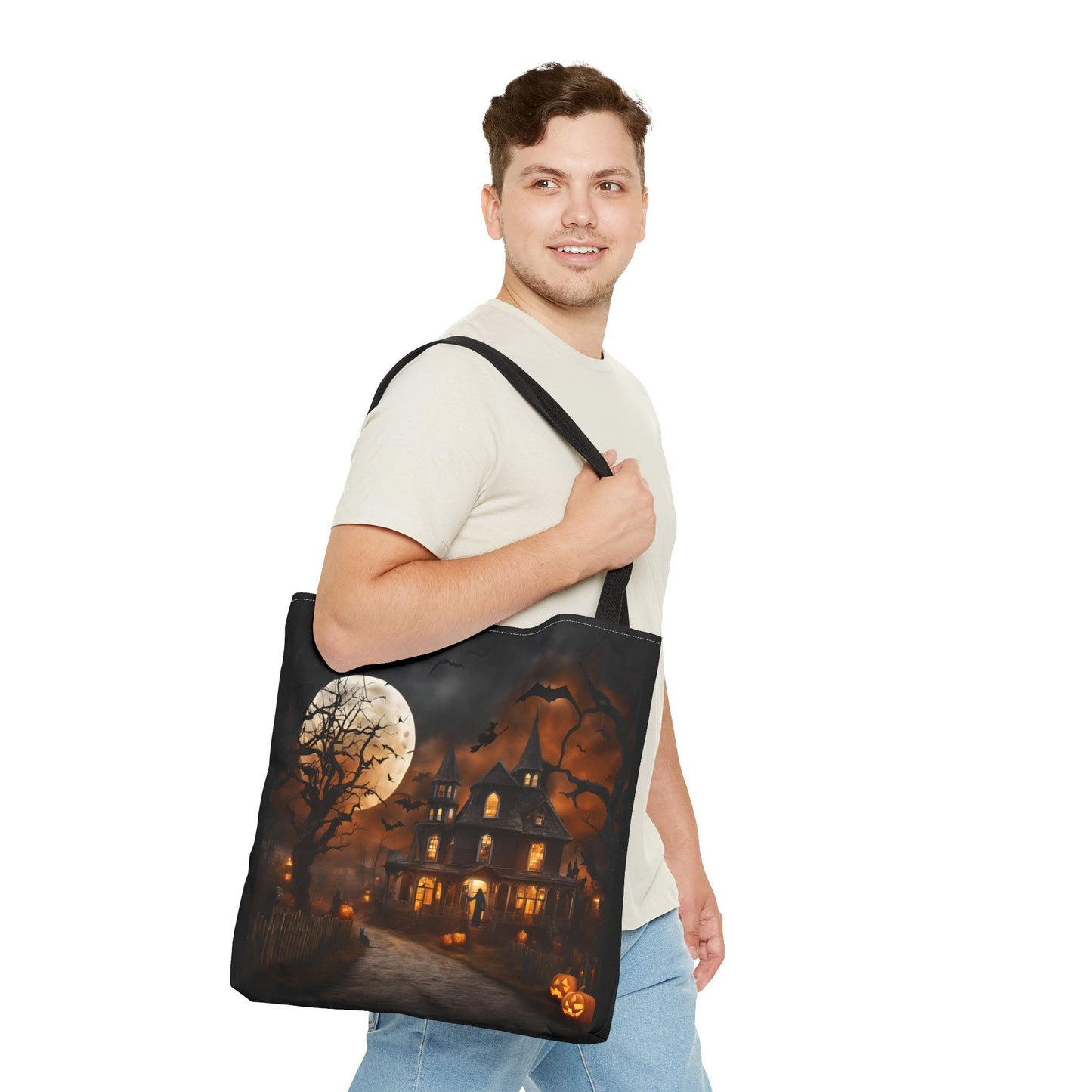 Halloween Haunted House Tote Bag | Carryall | Shopping Bag | Pumpkin | Autumn | Trick or Treat | Candy Bag |