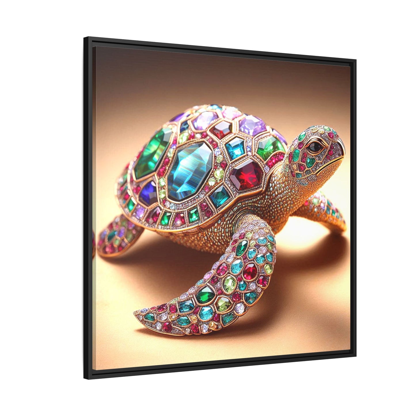 Bejeweled Turtle Framed Canvas Print Wall Art Unique Fashion Designer Haute Couture Fashionista Animal Lover Gift Decor 3 Frame Colors