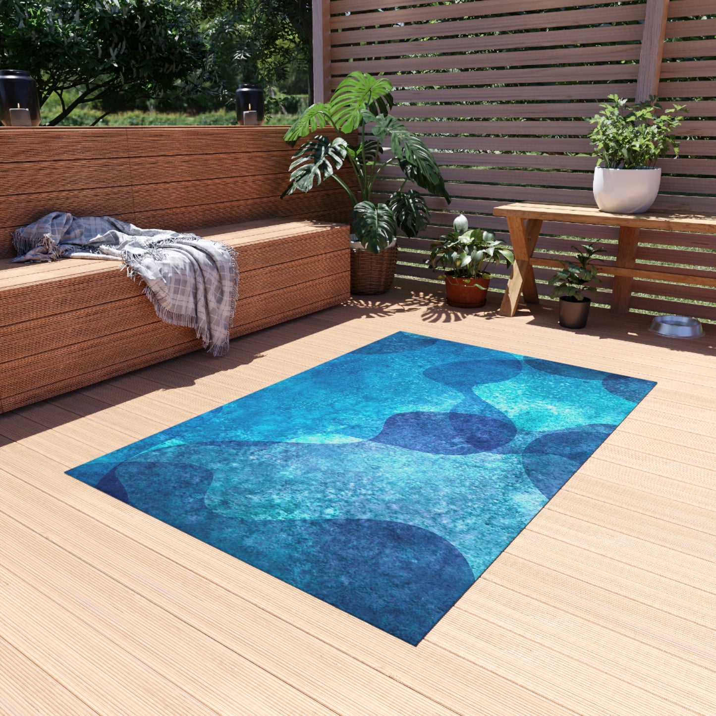 Modern Wave Design Chenille Outdoor Rug No-Skid Backing Cozy Outdoor Beachy Patio Decor Gazebo Rug Pool Area Decor Outdoor Kitchen Carpet