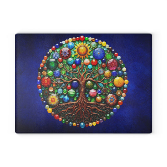 Kitchen Decor Glass Cutting Board Serving Tray with Tree of Life Design Cutting Board Gift for Home Cook Glass Charcuterie Board