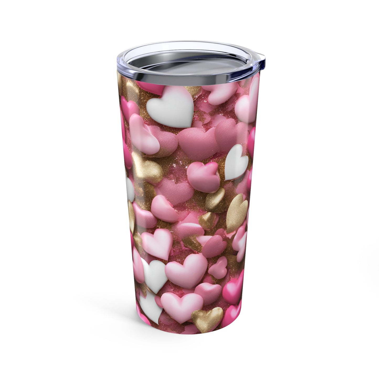 Pink and Gold Pearl Hearts Tumbler Valentine's Gift for Her Love Friendship Gift Tumbler Gemstone Lover Rhinestone Crystal Design Tumbler