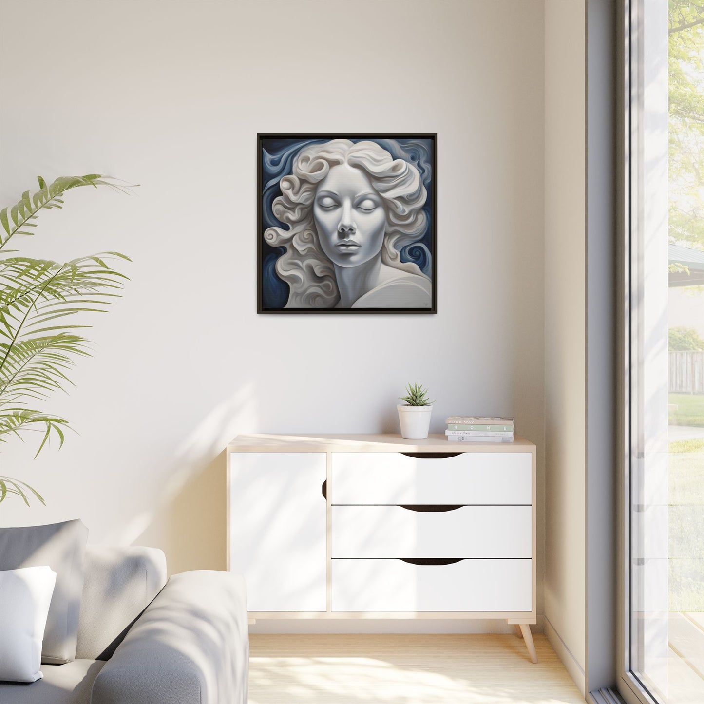 Modern Abstract Woman's Face Design Unique Framed Print Canvas Wall Decor Gift 3 frame colors to chose from