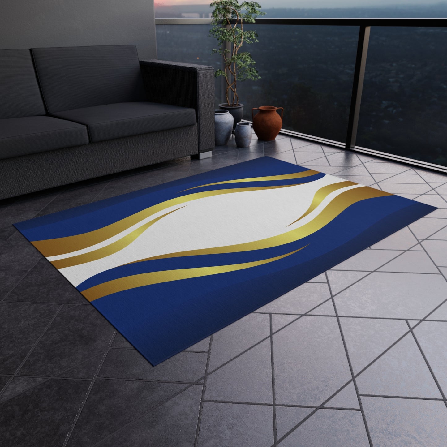 Modern Wave Design Chenille Outdoor Rug No-Skid Backing Cozy Outdoor Beachy Patio Decor Gazebo Rug Pool Area Decor Outdoor Kitchen Carpet