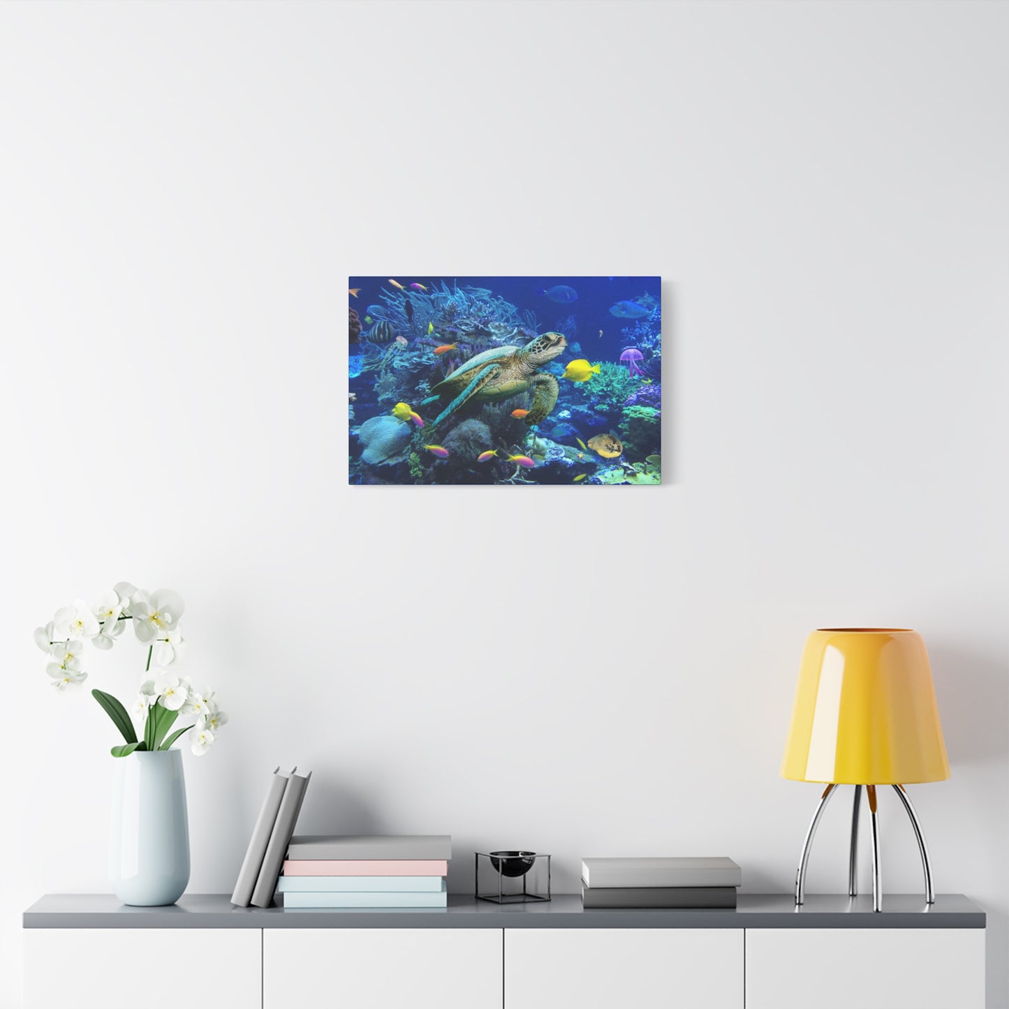 Sea Turtle Underwater Print Wall Art | Matte Canvas, Stretched, 1.25" | Ocean | Nature | Fish | Coral |