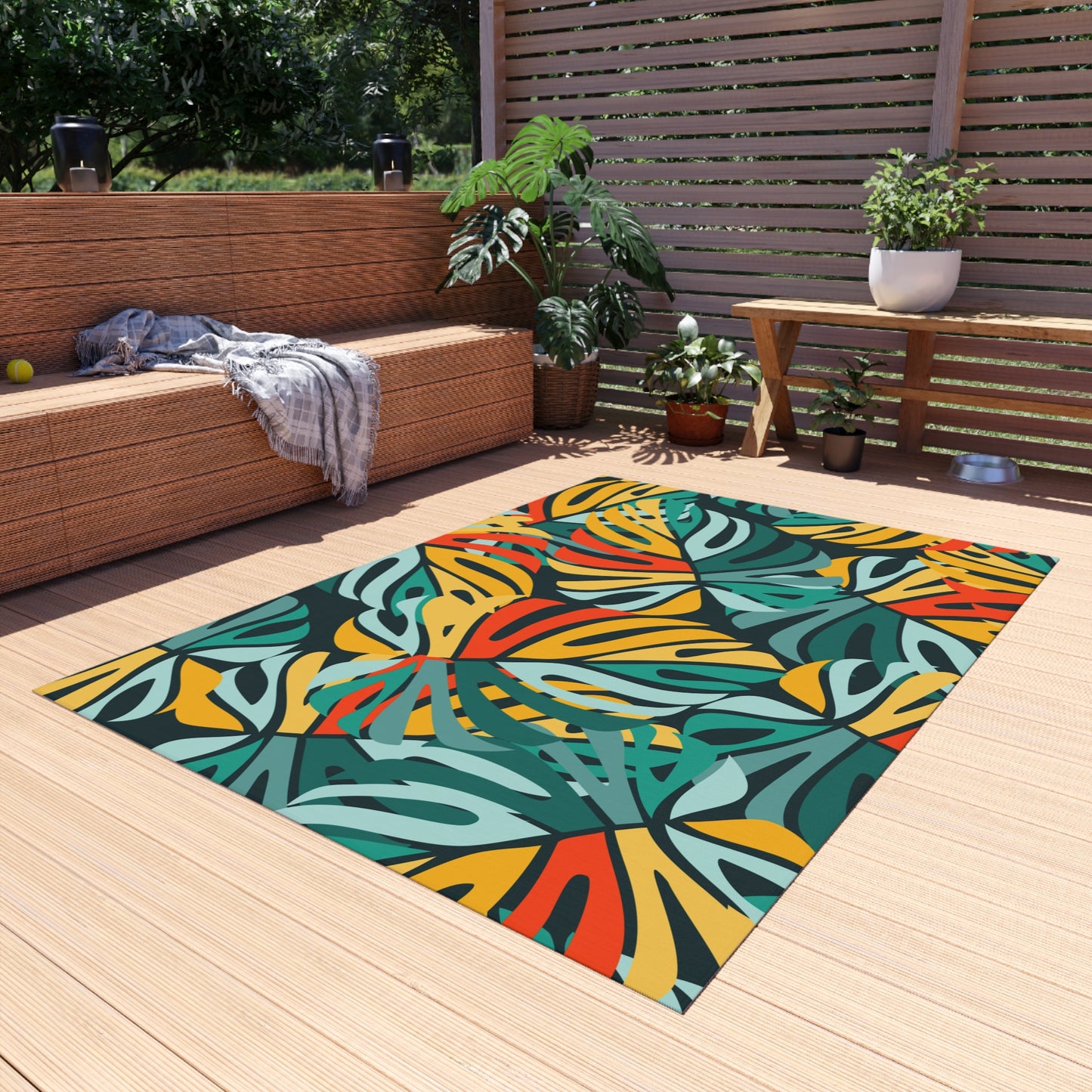 Tropical Chenille Outdoor Rug with No-Skid Backing Cozy Outdoor Carpet Patio Decor Hawaiian Floral Beachy Gazebo Rug Pool Area Decor