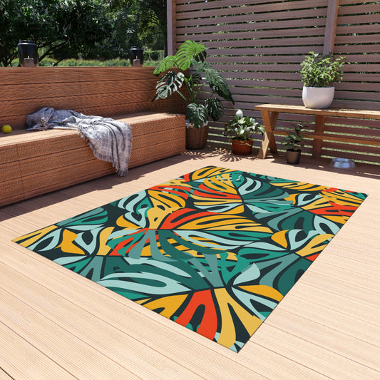 Tropical Chenille Outdoor Rug with No-Skid Backing Cozy Outdoor Carpet Patio Decor Hawaiian Floral Beachy Gazebo Rug Pool Area Decor